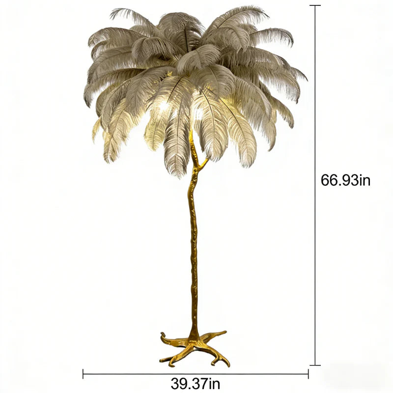Ostrich Feather Floor Lamp | Golden 4-Light Branch camel color