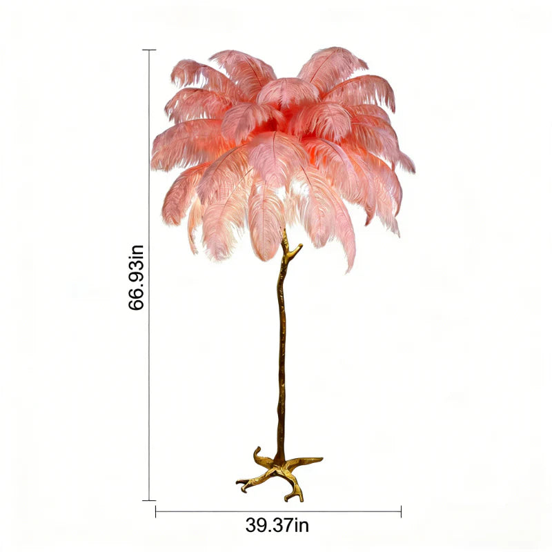 Ostrich Feather Floor Lamp | Golden 4-Light Branch pink