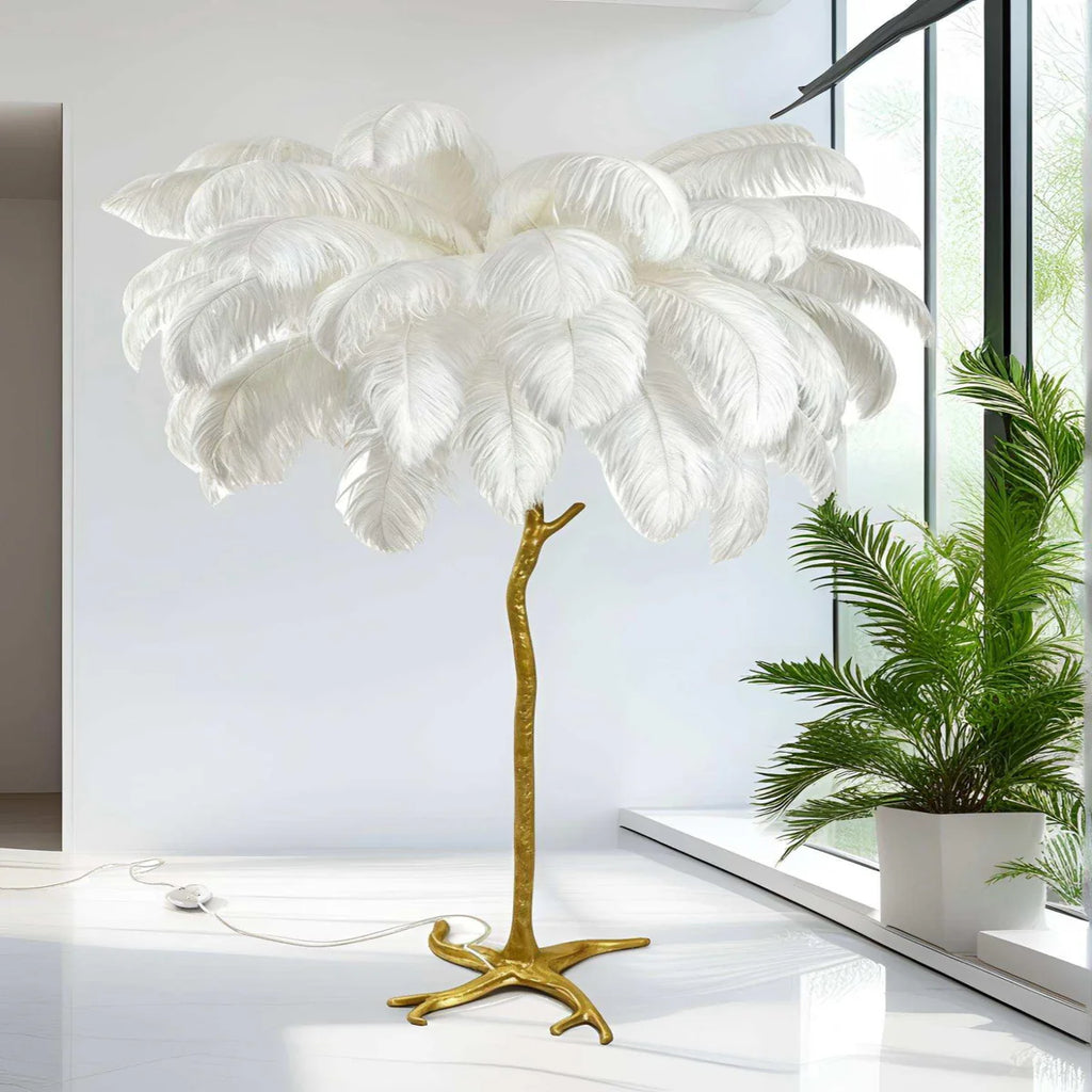 Ostrich Feather Floor Lamp | Golden 4-Light Branch