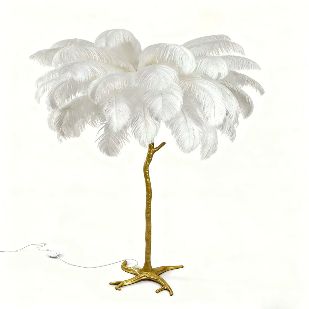 Ostrich Feather Floor Lamp | Golden 4-Light Branch