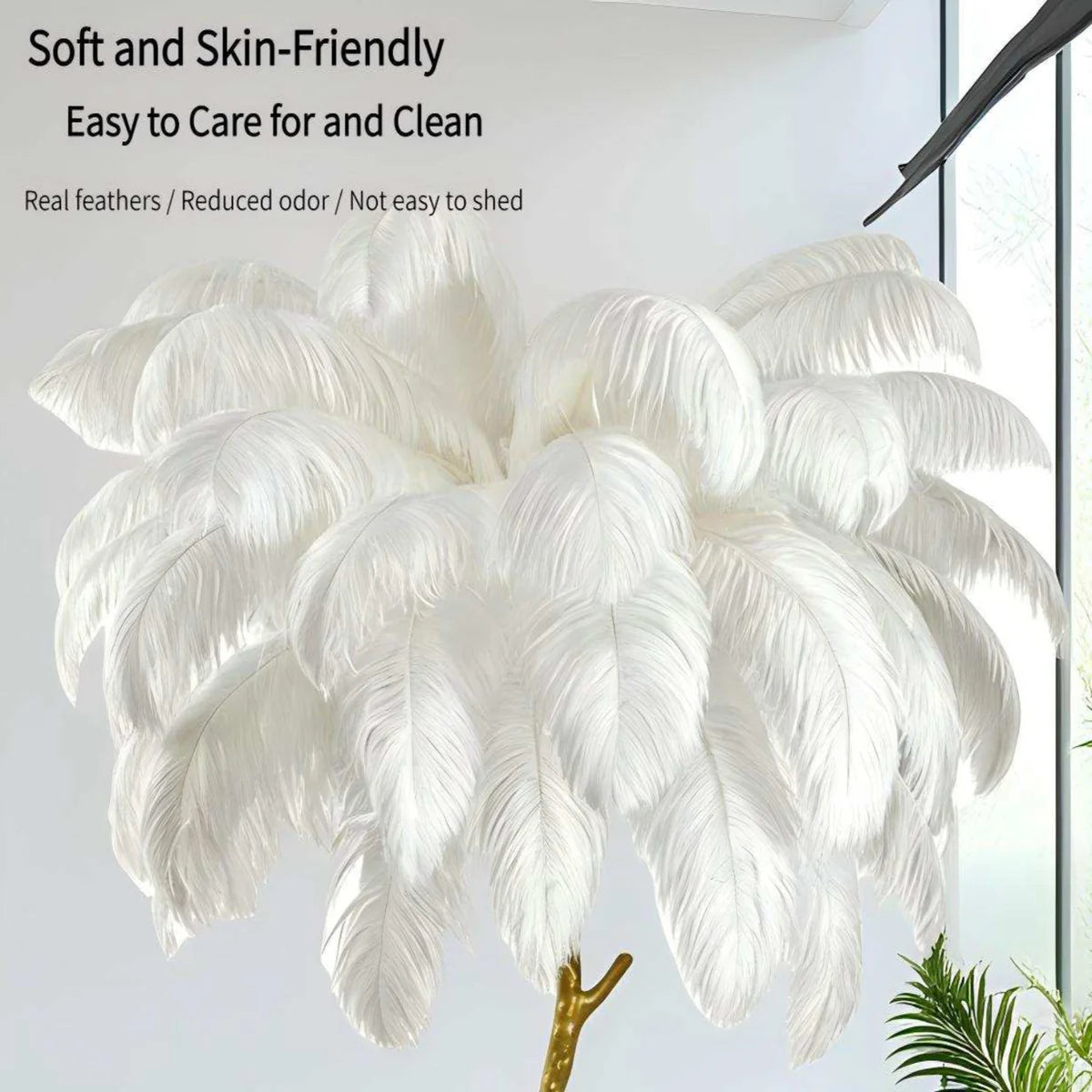 Ostrich Feather Floor Lamp | Golden 4-Light Branch