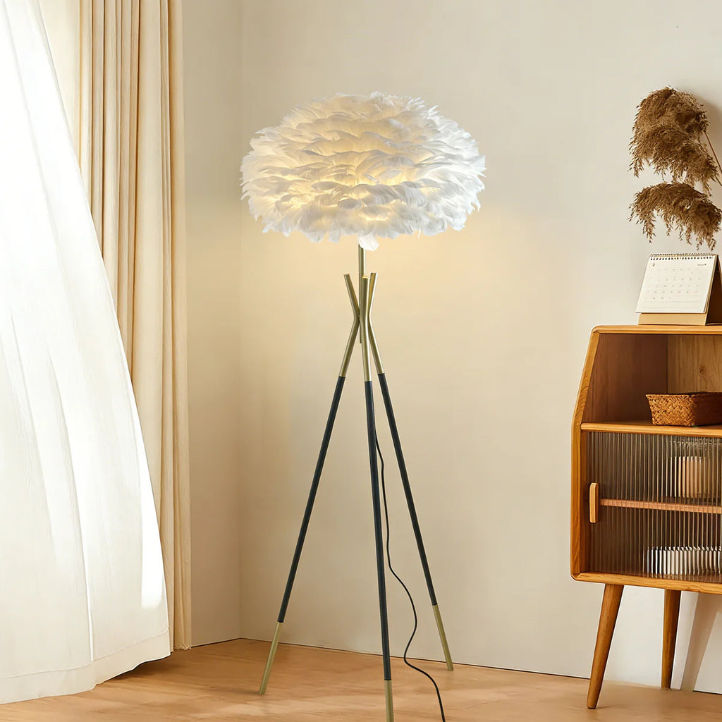 Nordic Feather Floor Lamp, LED 3-Color Dimmable Remote Ambient Light