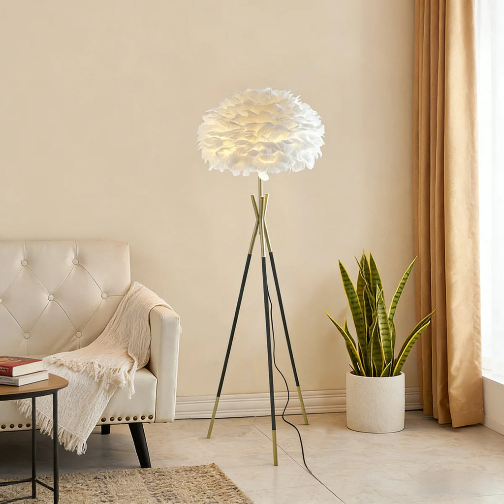 Nordic Feather Floor Lamp, LED 3-Color Dimmable Remote Ambient Light
