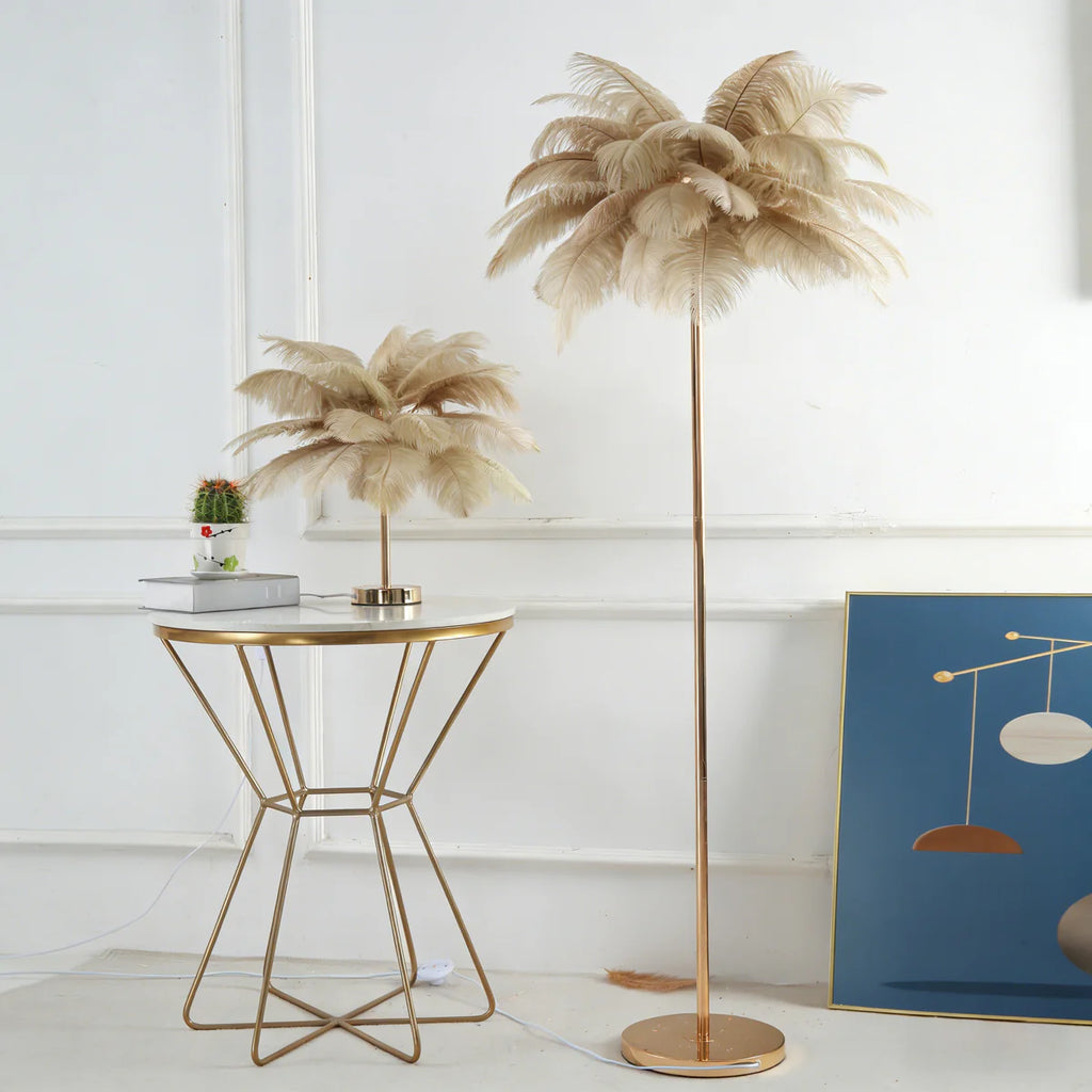 Nordic Ostrich Feather Floor Lamp, 3-Color LED, 110-265V, Romantic Luxury Light