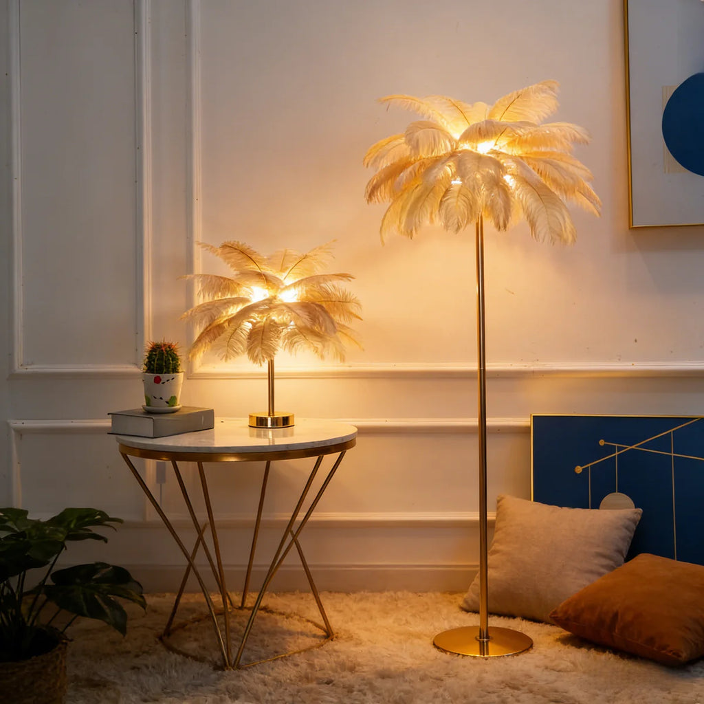 Nordic Ostrich Feather Floor Lamp, 3-Color LED, 110-265V, Romantic Luxury Light