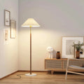Wood & Gold Pleated Floor Lamp – retro-chic standing light, fits modern or mid-century spaces