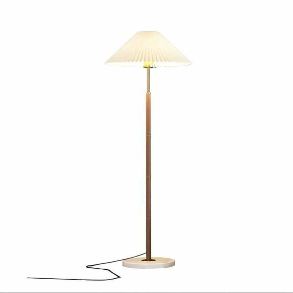 Wood & Gold Pleated Floor Lamp – retro-chic standing light, fits modern or mid-century spaces