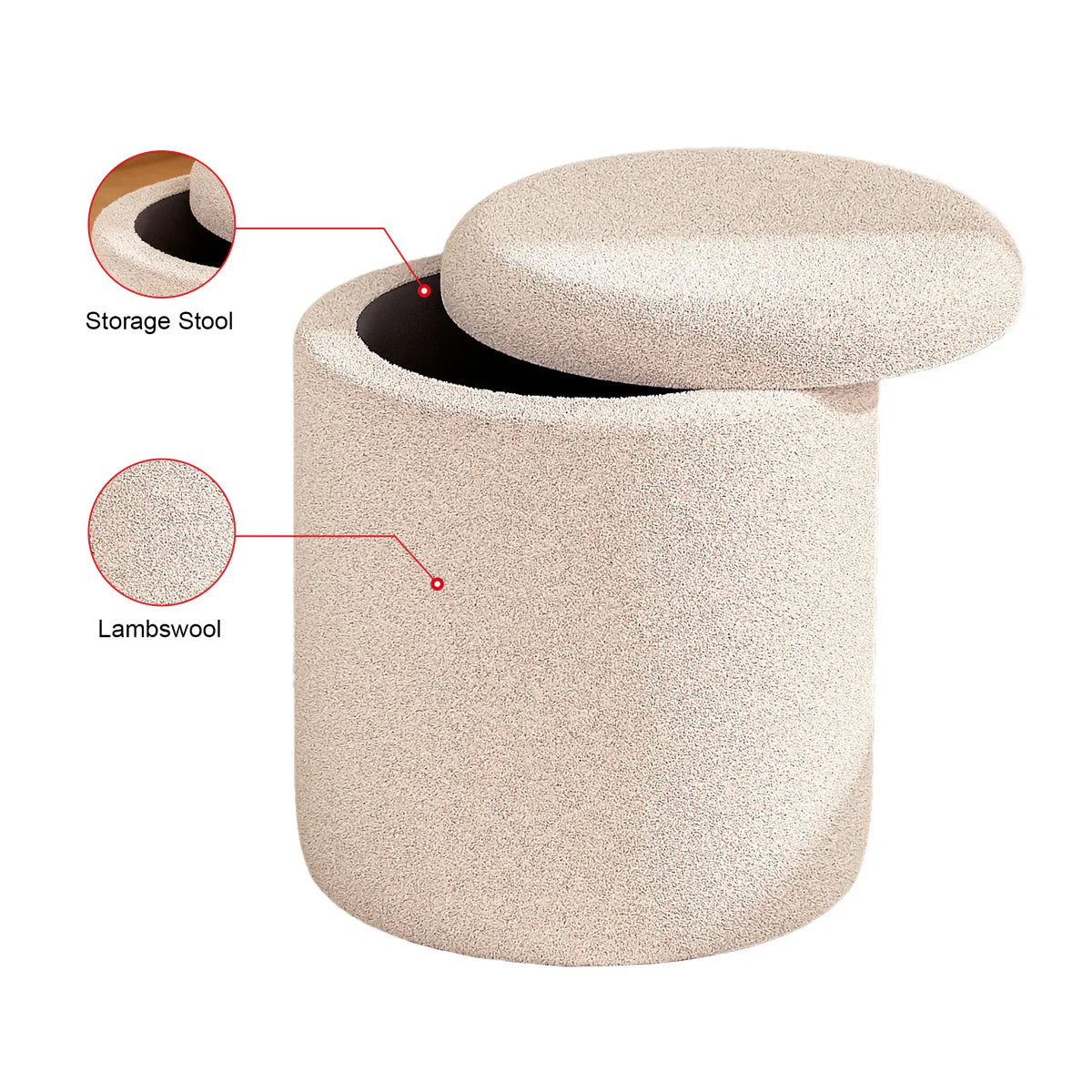 VANITII Lambswool Storage Stool