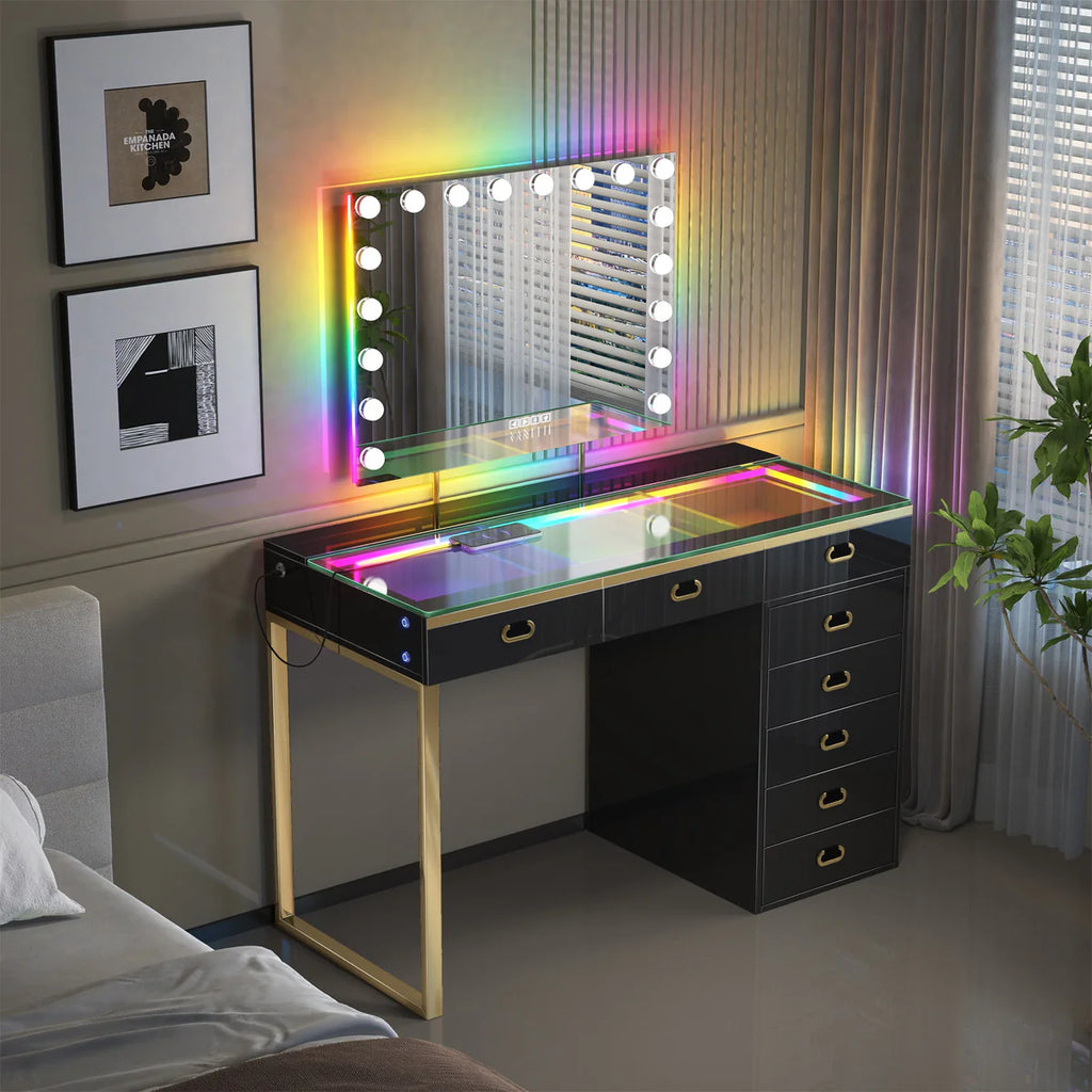 VANITII Chelsea Vanity Set with Hollywood Music Mirror