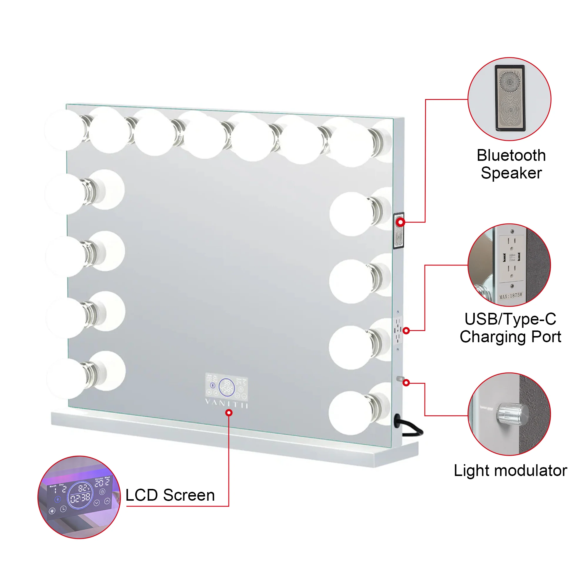 VANITII Marilyn Hollywood Vanity Mirror Pro Max with 15 Dimmable LED Bulbs
