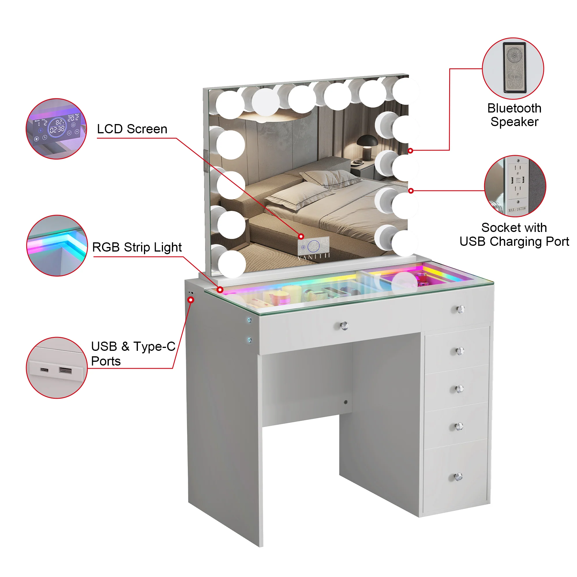 VANITII Mini Diana Vanity Set -6 Storage Drawers with Mirror